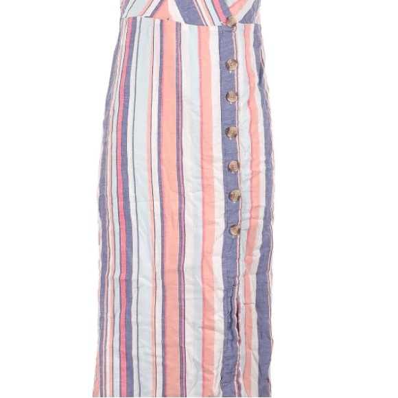 Linen Midi dress casual spring summer dress slip on striped - Picture 4 of 8